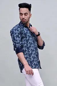 Stylish Blue Cotton Printed Casual Shirts For Men-thumb3