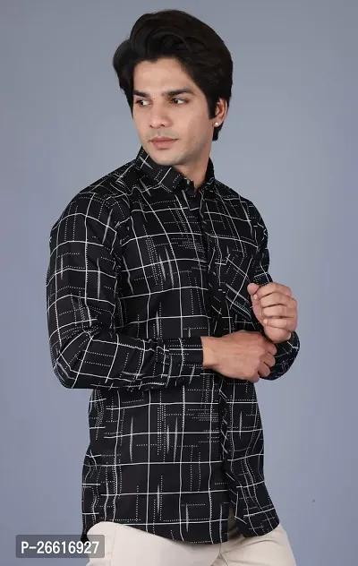 Stylish Black Cotton Checked Casual Shirts For Men-thumb3