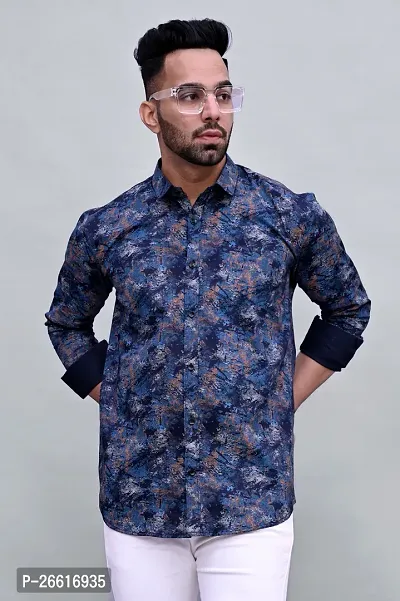 Stylish Blue Cotton Printed Casual Shirts For Men