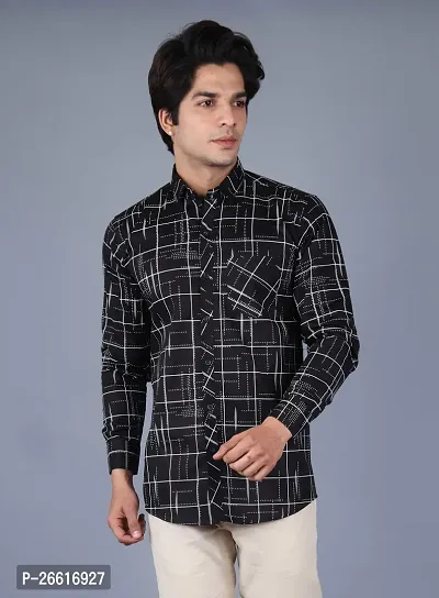 Stylish Black Cotton Checked Casual Shirts For Men-thumb0