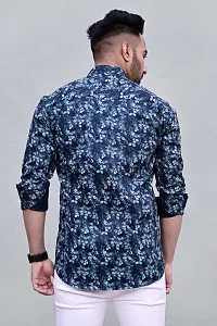 Stylish Blue Cotton Printed Casual Shirts For Men-thumb1