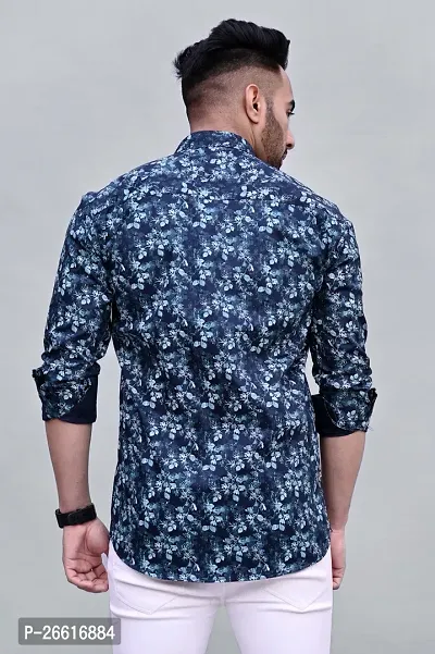 Stylish Blue Cotton Printed Casual Shirts For Men-thumb2