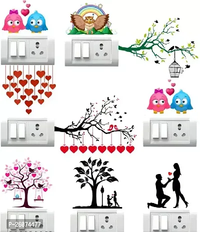 PVC Switch Board Wall Sticker for Living Room Bedroom Office Home Hall Deacute;cor Beautiful Decorative Birds Wall Sticker size 32.5 cm x 48 cm Pack of 9