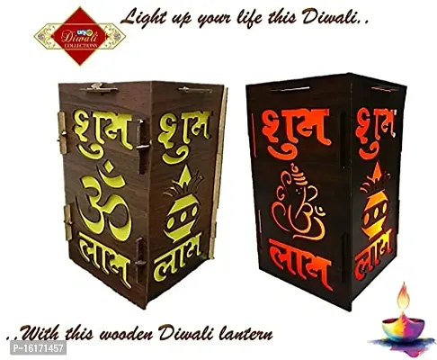 UNIq Diwali Wooden Handmade Diwali Kandil with Diwali Cut Out Symbols on All Sides, Decorative Diwali Lamp for Home Decoration, Hanging Light Lantern (Multicolor)-thumb5