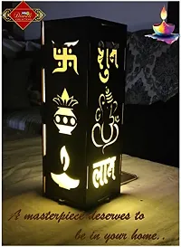 UNIq Diwali Wooden Handmade Diwali Kandil with Diwali Cut Out Symbols on All Sides, Decorative Diwali Lamp for Home Decoration, Hanging Light Lantern (Multicolor)-thumb3