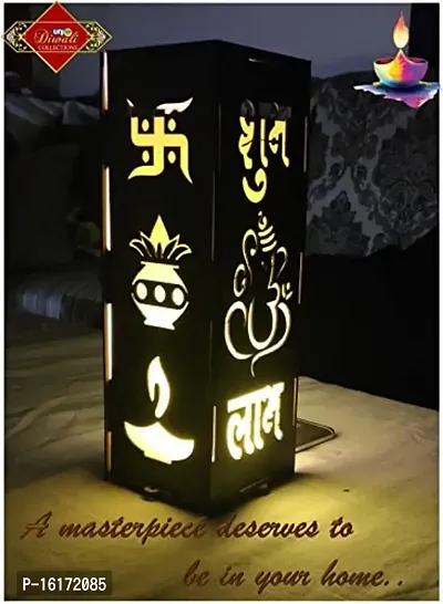 UNIq Diwali Wooden Handmade Diwali Kandil with Diwali Cut Out Symbols on All Sides, Decorative Diwali Lamp for Home Decoration, Hanging Light Lantern (Multicolor)-thumb4