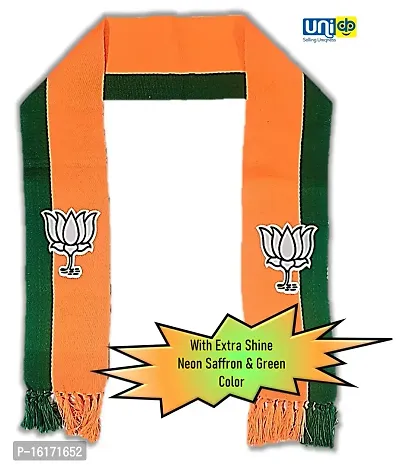 uniq Bharatiya Janata Party ? BJP Saffron/Bhagwa-Green Narendra Modi Ji Style Gandhi Topi/Cap WITH Two Color Scarf - BJP Flaunt Unisex Dupatta - Roto Fatka 100% Cotton Fabric-thumb5