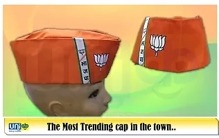 uniq Bharatiya Janata Party ? BJP Saffron/Bhagwa-Green Narendra Modi Ji Style Gandhi Topi/Cap WITH Two Color Scarf - BJP Flaunt Unisex Dupatta - Roto Fatka 100% Cotton Fabric-thumb3