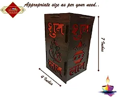 UNIq Diwali Wooden Handmade Diwali Kandil with Diwali Cut Out Symbols on All Sides, Decorative Diwali Lamp for Home Decoration, Hanging Light Lantern (Multicolor)-thumb2