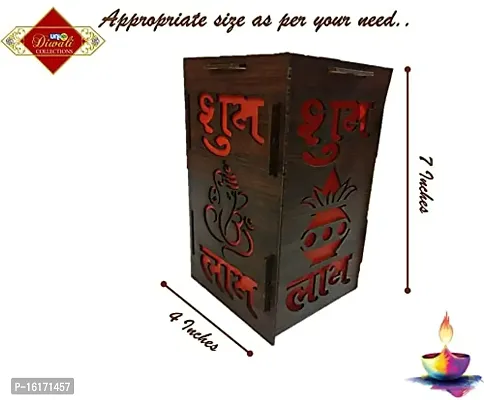 UNIq Diwali Wooden Handmade Diwali Kandil with Diwali Cut Out Symbols on All Sides, Decorative Diwali Lamp for Home Decoration, Hanging Light Lantern (Multicolor)-thumb3