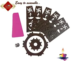 UNIq Diwali Wooden Handmade Diwali Kandil with Diwali Cut Out Symbols on All Sides, Decorative Diwali Lamp for Home Decoration, Hanging Light Lantern (Multicolor)-thumb1