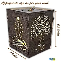 UNIq Buddha Wooden Handmade Hanging/Tabletop LED Kandil with Gautam Buddha Cut Out Symbols on All Sides, for Home/Office/Spa Decor to Hang on Entrance or Place as Indoor lamp (Multicolor)-thumb3