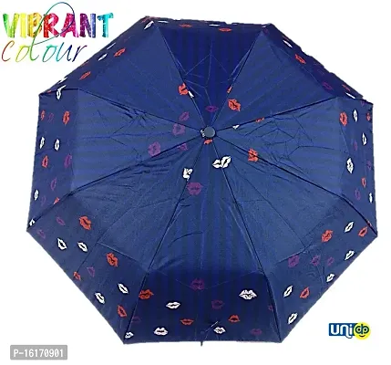 UNIq Automatic Open Function 3-Fold Umbrella ? UV Protection Compact Lightweight Windproof with Anti-Slip Grip for Travel or Summer Wedding Gifts Kisses Design Umbrellas for Women (Blue)