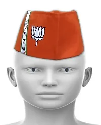 uniq Bharatiya Janata Party ? BJP Bhagwa/Orange-Green NaMo Style Gandhi Topi/Cap WITH Dual Color Scarf - BJP Flaunt Unisex Dupatta - Roto Fatka in 100% Cotton Fabric-thumb1