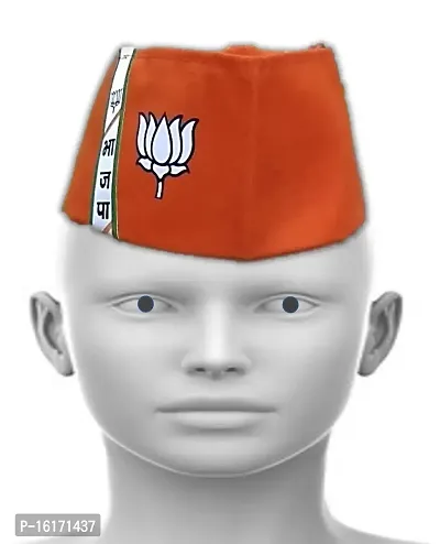 uniq Bharatiya Janata Party ? BJP Bhagwa/Orange-Green NaMo Style Gandhi Topi/Cap WITH Dual Color Scarf - BJP Flaunt Unisex Dupatta - Roto Fatka in 100% Cotton Fabric-thumb2