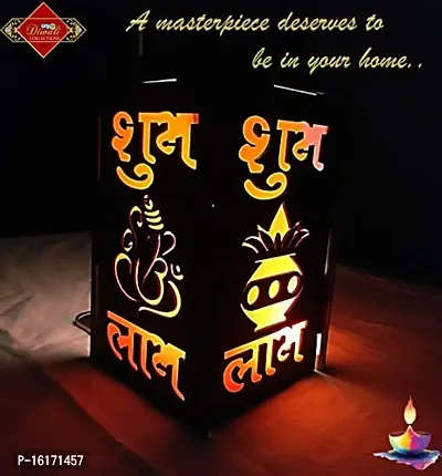 UNIq Diwali Wooden Handmade Diwali Kandil with Diwali Cut Out Symbols on All Sides, Decorative Diwali Lamp for Home Decoration, Hanging Light Lantern (Multicolor)-thumb4