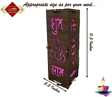 UNIq Diwali Wooden Handmade Diwali Kandil with Diwali Cut Out Symbols on All Sides, Decorative Diwali Lamp for Home Decoration, Hanging Light Lantern (Multicolor)-thumb2