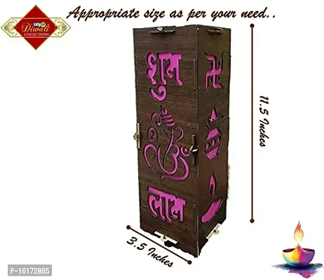 UNIq Diwali Wooden Handmade Diwali Kandil with Diwali Cut Out Symbols on All Sides, Decorative Diwali Lamp for Home Decoration, Hanging Light Lantern (Multicolor)-thumb3