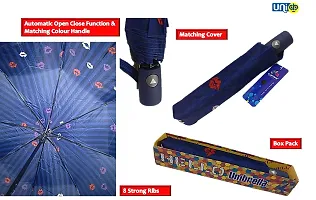 UNIq Automatic Open Function 3-Fold Umbrella ? UV Protection Compact Lightweight Windproof with Anti-Slip Grip for Travel or Summer Wedding Gifts Kisses Design Umbrellas for Women (Blue)-thumb3