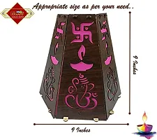 UNIq Diwali Wooden Handmade Diwali Kandil with Diwali Cut Out Symbols on All Sides, Decorative Diwali Lamp for Home Decoration, Hanging Light Lantern (Multicolor)-thumb2