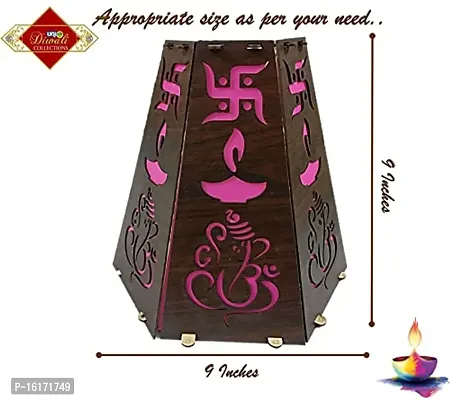 UNIq Diwali Wooden Handmade Diwali Kandil with Diwali Cut Out Symbols on All Sides, Decorative Diwali Lamp for Home Decoration, Hanging Light Lantern (Multicolor)-thumb3