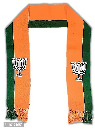 uniq Bharatiya Janata Party ? BJP Saffron/Bhagwa-Green Narendra Modi Ji Style Gandhi Topi/Cap WITH Two Color Scarf - BJP Flaunt Unisex Dupatta - Roto Fatka 100% Cotton Fabric-thumb3