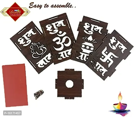 UNIq Diwali Wooden Handmade Diwali Kandil with Diwali Cut Out Symbols on All Sides, Decorative Diwali Lamp for Home Decoration, Hanging Light Lantern (Multicolor)-thumb2