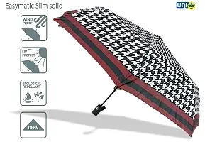 Selling Uniqness Automatic Open Function 3-Fold UV Protection Compact Lightweight Windproof with Anti-Slip Grip Zig-zag Design Umbrella for Men and Women (Black)-thumb1