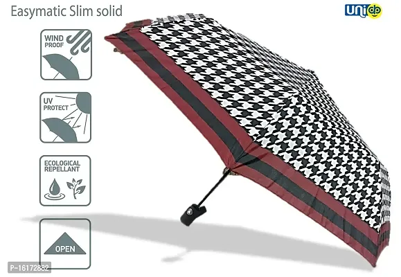 Selling Uniqness Automatic Open Function 3-Fold UV Protection Compact Lightweight Windproof with Anti-Slip Grip Zig-zag Design Umbrella for Men and Women (Black)-thumb2