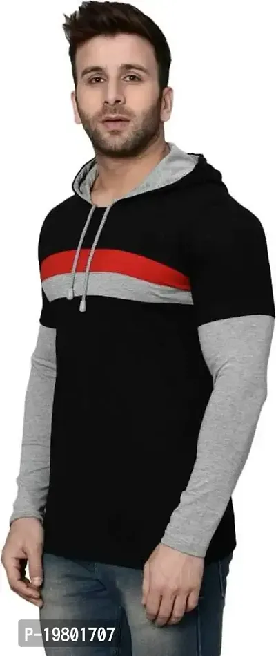RiseMax Striped Cotton Blend M27 Full Sleeve Hoodie Regular Fit T-Shirts for Men-thumb2