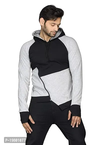 RiseMax Colourblocked Cotton Blend M30 Full Sleeve Hoodie Regular Fit T-Shirt for Men