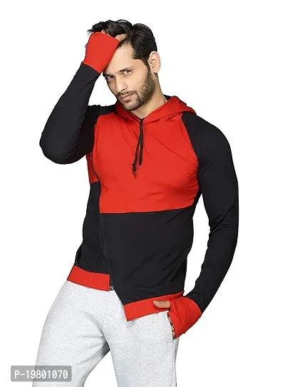 RiseMax Colourblocked Cotton Blend M30 Full Sleeve Hoodie Regular Fit T-Shirt for Men-thumb0