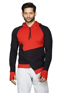 RiseMax Colourblocked Cotton Blend M30 Full Sleeve Hoodie Regular Fit T-Shirt for Men-thumb1