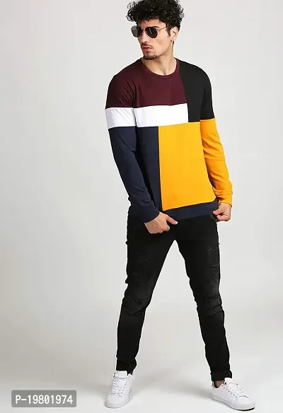 RiseMax Colourblocked Cotton Blend M39 Full Sleeve Round Neck Regular Fit T-Shirt for Men-thumb3