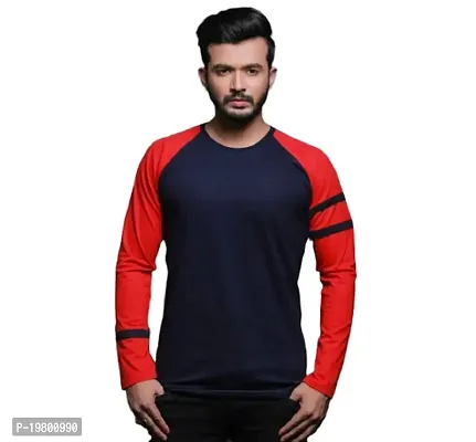 RiseMax Colourblocked Cotton Blend M24 Full Sleeve Round Neck Regular Fit T-Shirt for Men