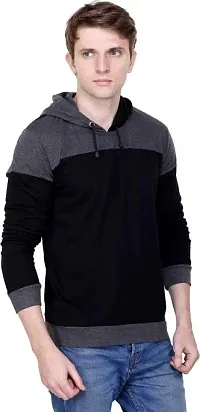 RiseMax Colourblocked Cotton Blend M26 Full Sleeve Hoodie Regular Fit T-Shirt for Men-thumb2