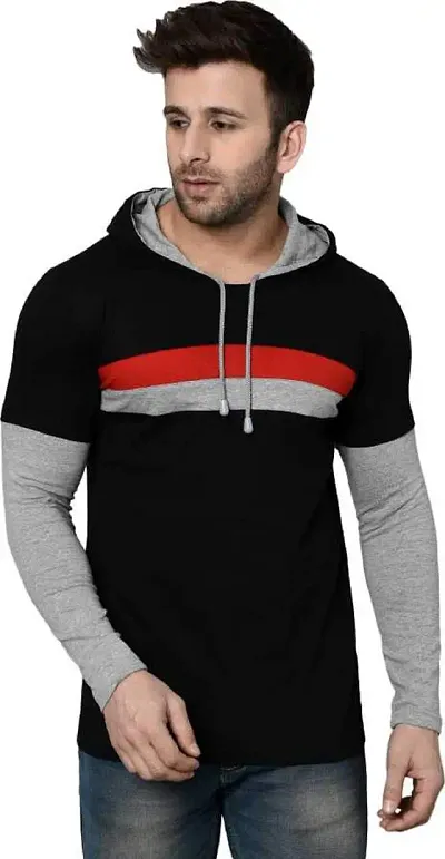 RiseMax Striped Cotton Blend M27 Full Sleeve Hoodie Regular Fit T-Shirts for Men