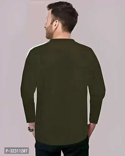 Reliable Olive Cotton Blend Striped Round Neck Tees For Men-thumb2