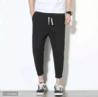 RiseMax Solid Black Color Ankle Length Regular Track Pants For Men