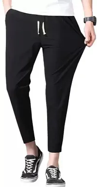 RiseMax Solid Black Color Ankle Length Regular Track Pants For Men-thumb2