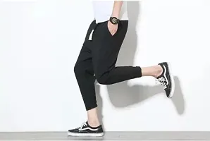 RiseMax Solid Black Color Ankle Length Regular Track Pants For Men-thumb3