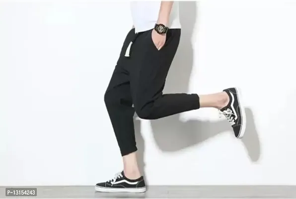 RiseMax Solid Black Color Ankle Length Regular Track Pants For Men-thumb4