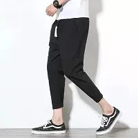 RiseMax Solid Black Color Ankle Length Regular Track Pants For Men-thumb1