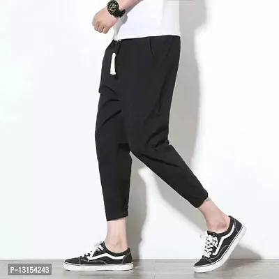 RiseMax Solid Black Color Ankle Length Regular Track Pants For Men-thumb2