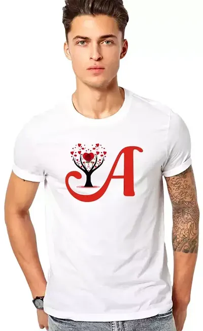 Polyester Alphabet Printed White Tees for Men