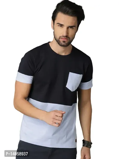 RiseMax Colorblocked Multicolor Round Neck Half Sleeve Regular Fit With Pocket T-Shirts For Men-thumb0