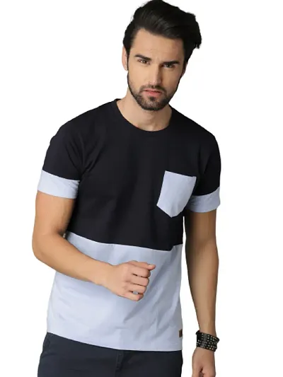 RiseMax Colourblocked Blend M34 Half Sleeve Round Neck Regular Fit T-Shirt for Men