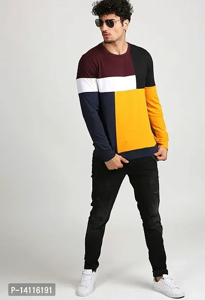 Colorblocked Multicolor Round Neck Full Sleeve Regular Fit T-Shirts For Men-thumb4