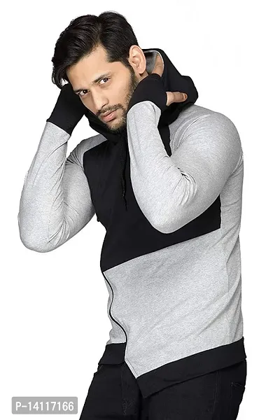 RiseMax Colorblocked Multicolor Hoodie Full Sleeve With Zip Regular Fit T-Shirts For Men-thumb3
