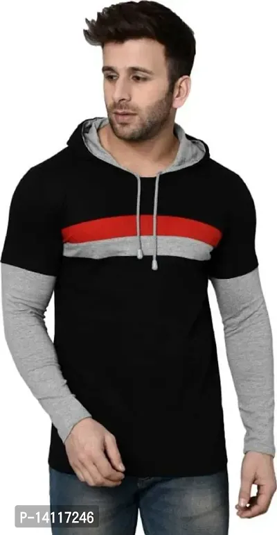 RiseMax Striped Multicolor Full Sleeve Hoodie Regular Fit T-Shirts For Men